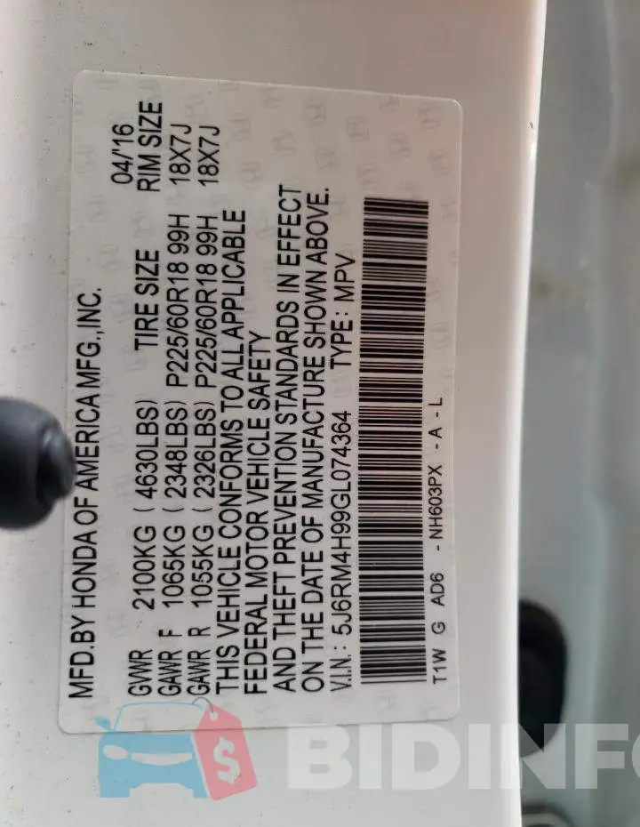5J6RM4H99GL074364 Photo# 14