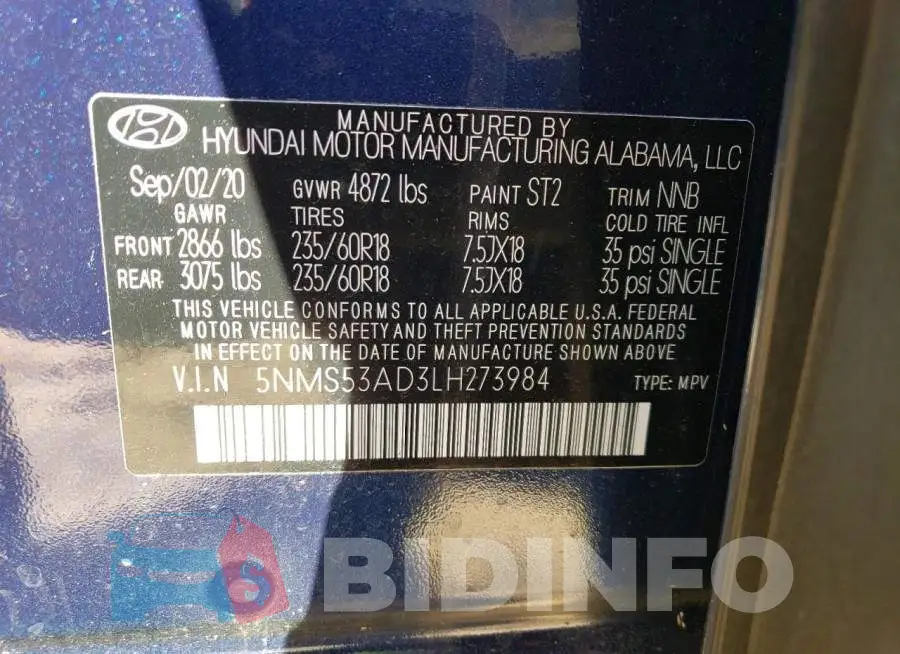 5NMS53AD3LH273984 Photo# 13