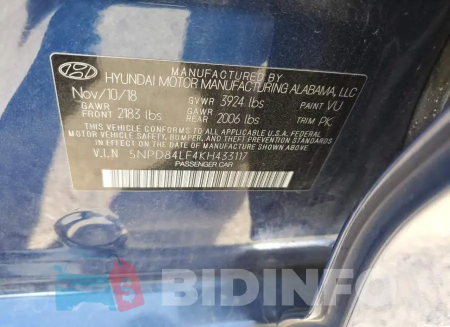 5NPD84LF4KH433117 Photo# 12