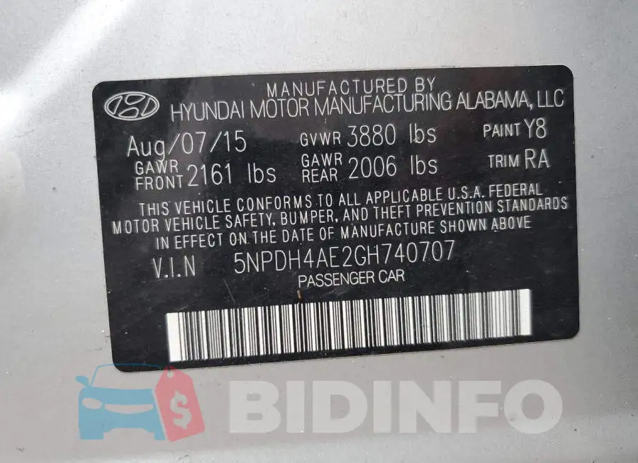 5NPDH4AE2GH740707 Photo# 12