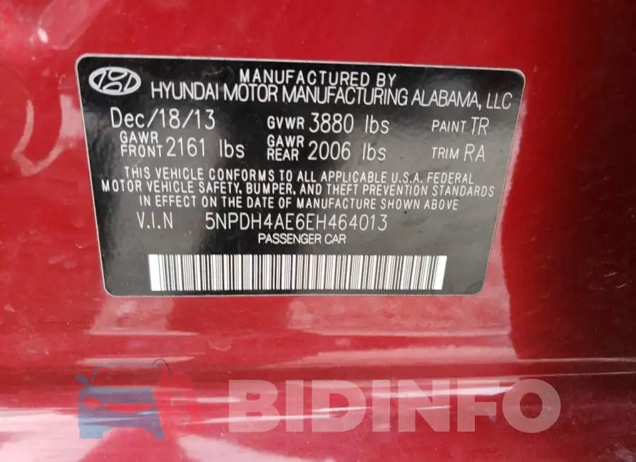 5NPDH4AE6EH464013 Photo# 12