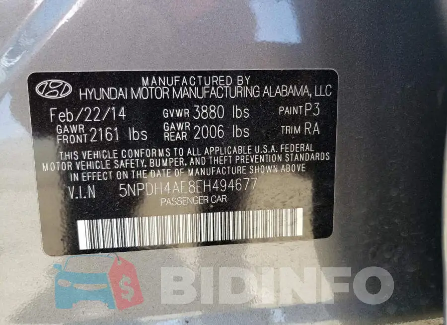 5NPDH4AE8EH494677 Photo# 12