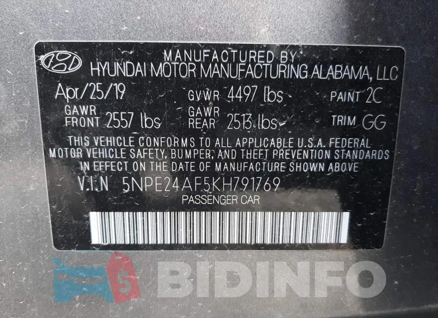 5NPE24AF5KH791769 Photo# 12