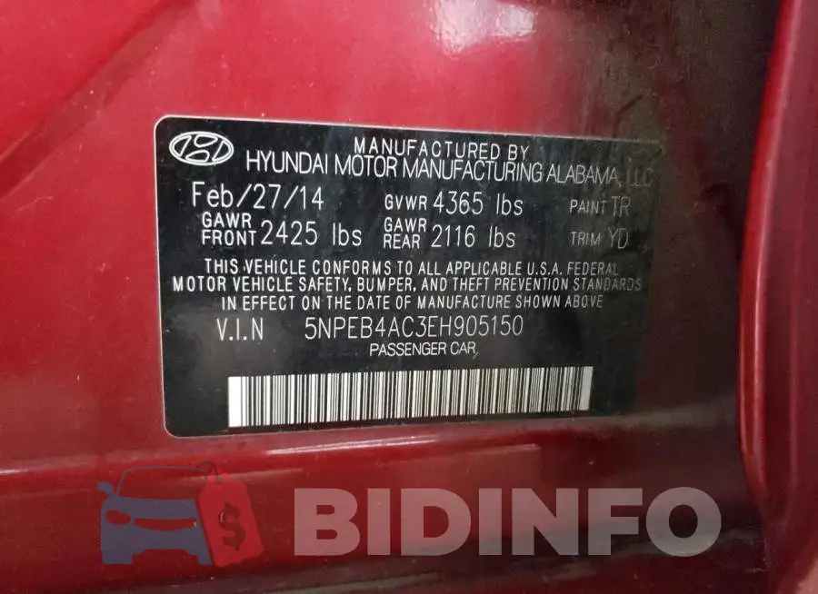 5NPEB4AC3EH905150 Photo# 12