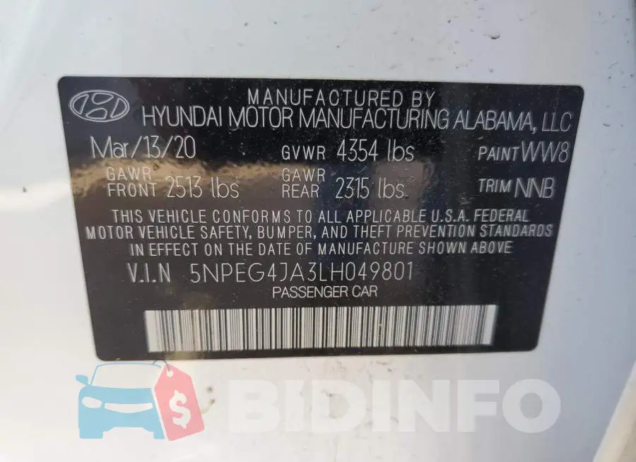 5NPEG4JA3LH049801 Photo# 13