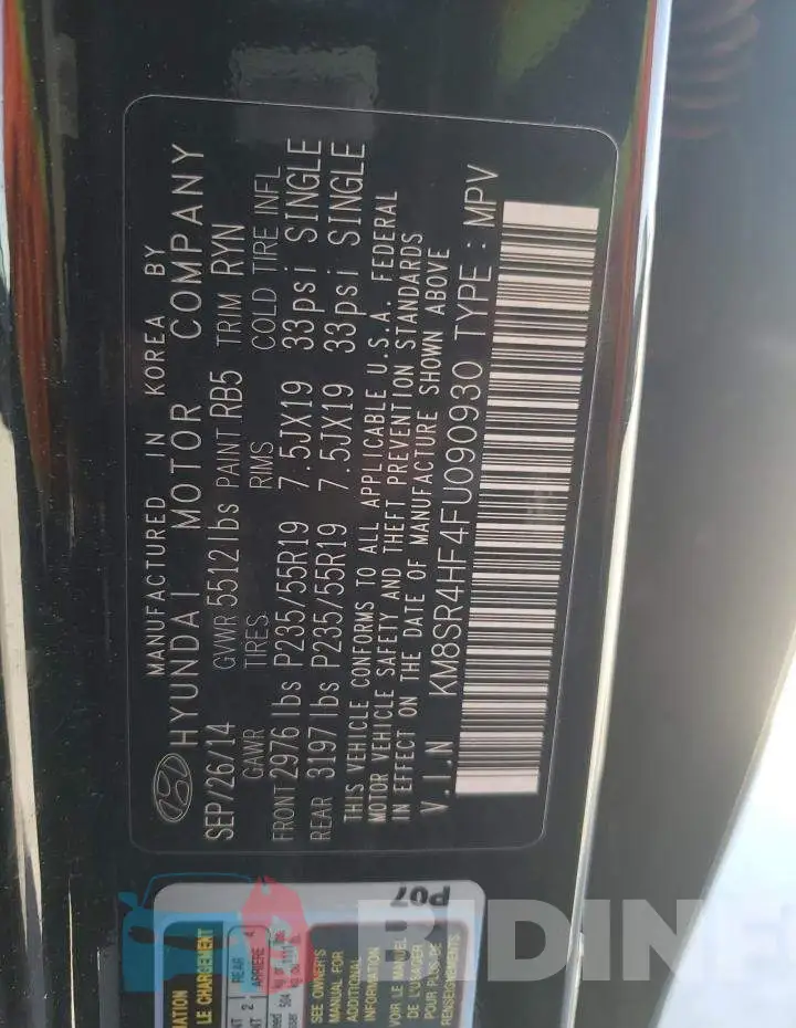 KM8SR4HF4FU090930 Photo# 13