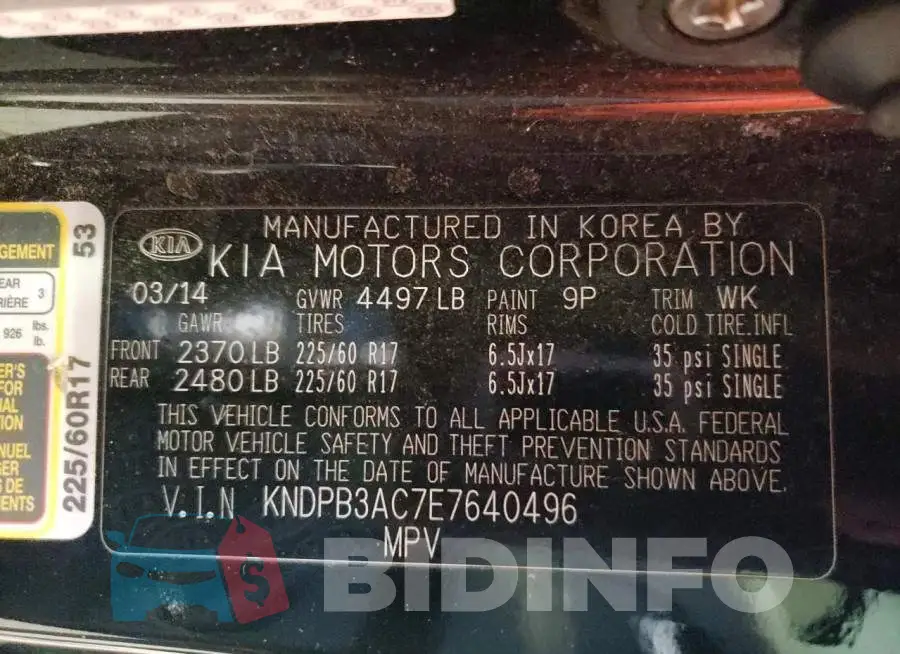 KNDPB3AC7E7640496 Photo# 13