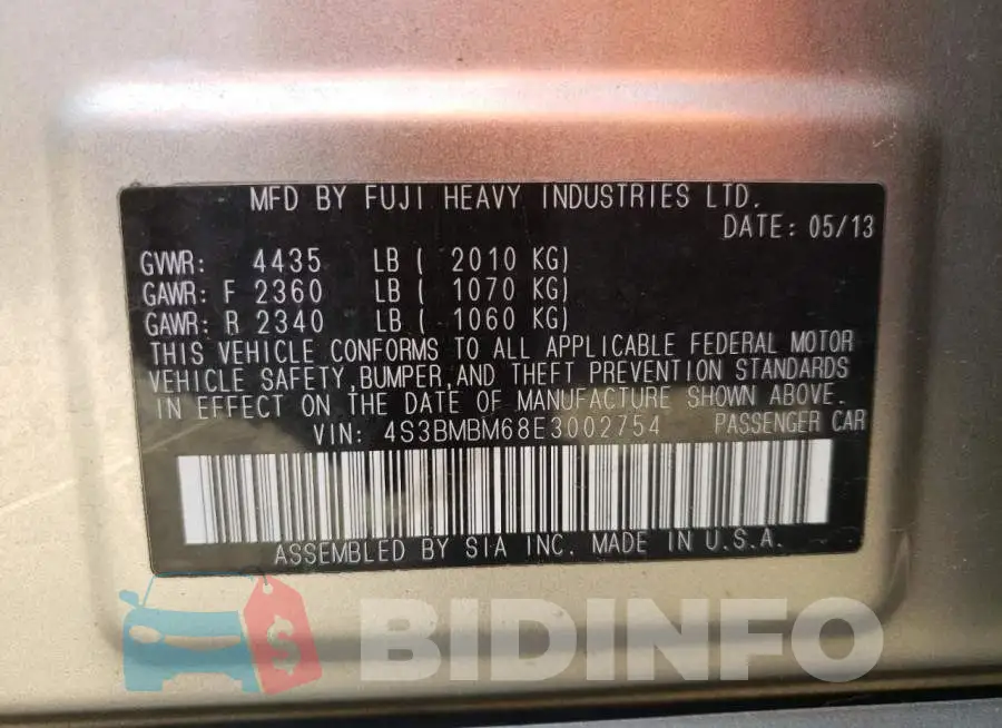 4S3BMBM68E3002754 Photo# 13