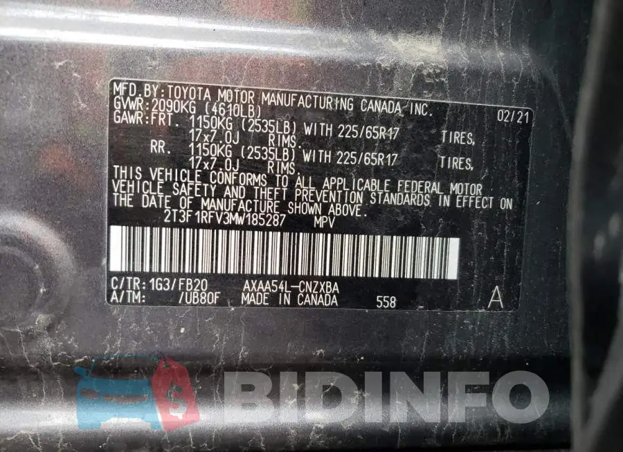 2T3F1RFV3MW185287 Photo# 14