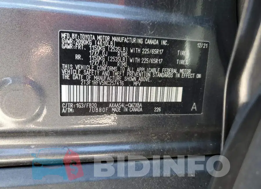 2T3F1RFV5NC257416 Photo# 13