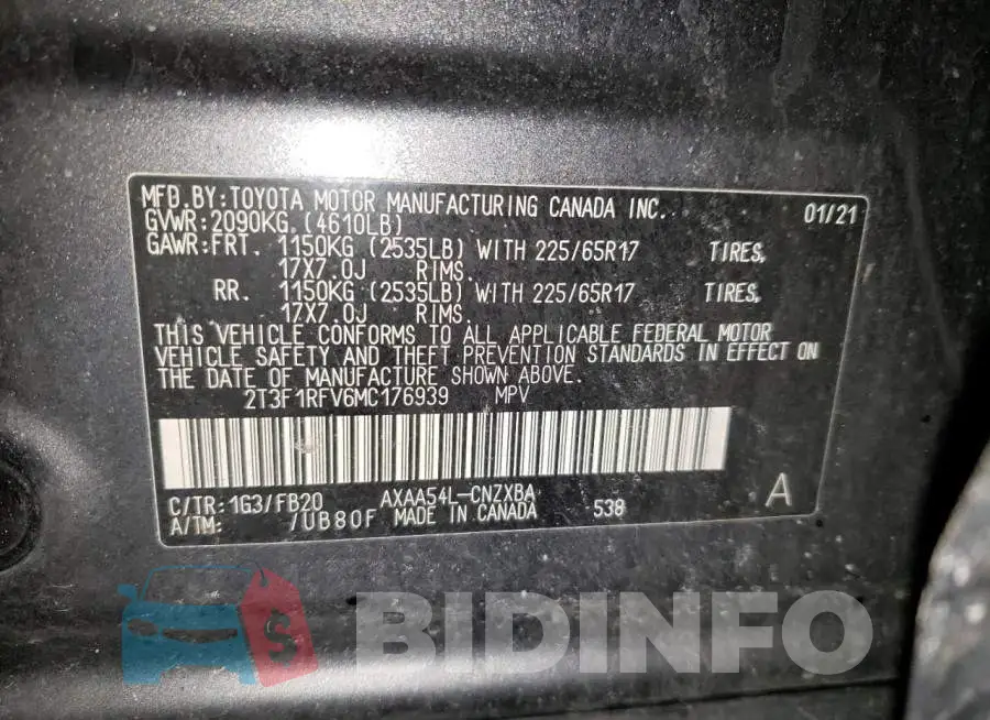 2T3F1RFV6MC176939 Photo# 12