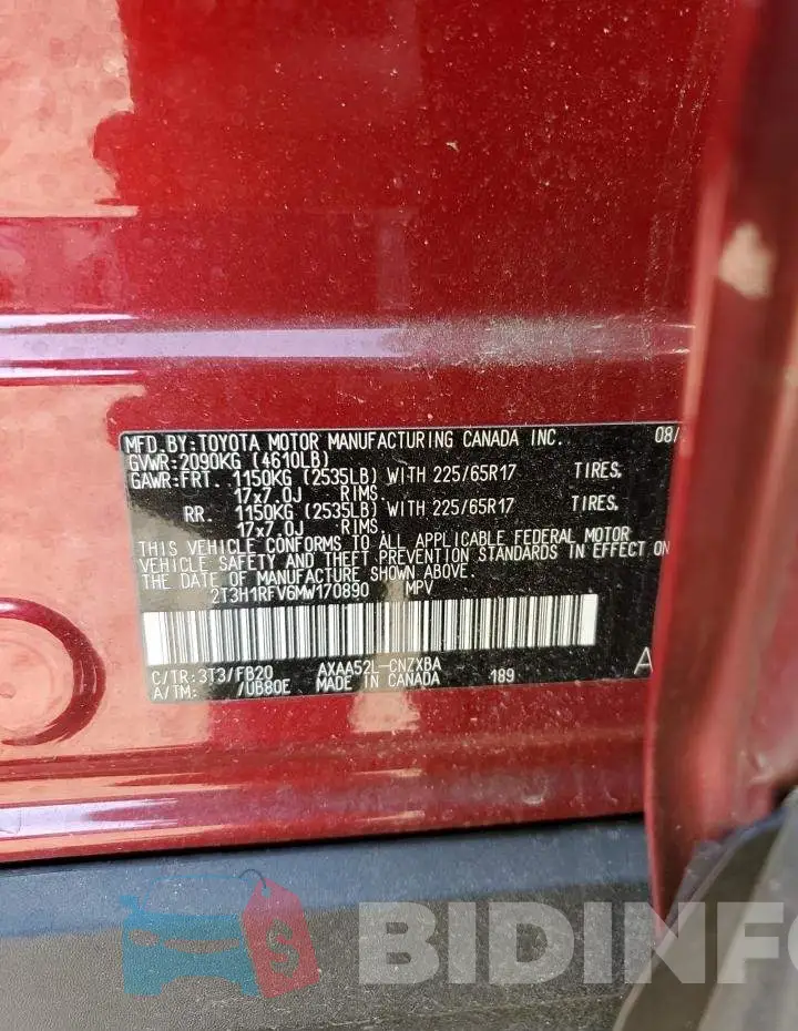 2T3H1RFV6MW170890 Photo# 13