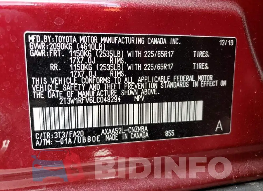 2T3W1RFV6LC048294 Photo# 14