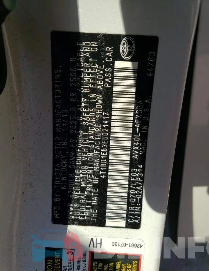 4T1BD1EB3EU021417 Photo# 13