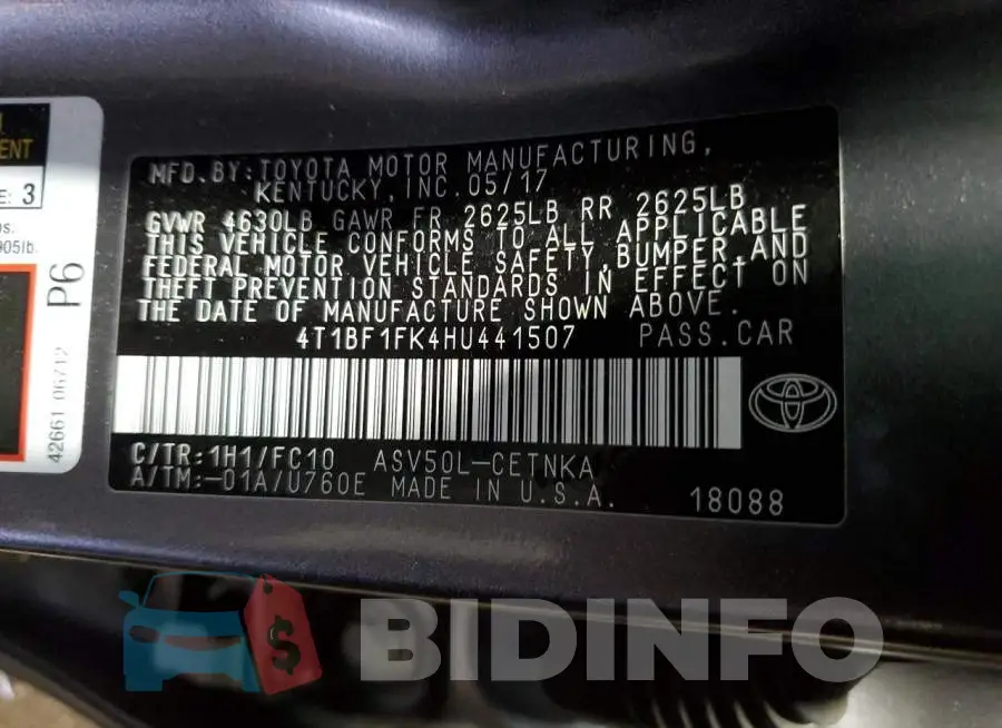 4T1BF1FK4HU441507 Photo# 12