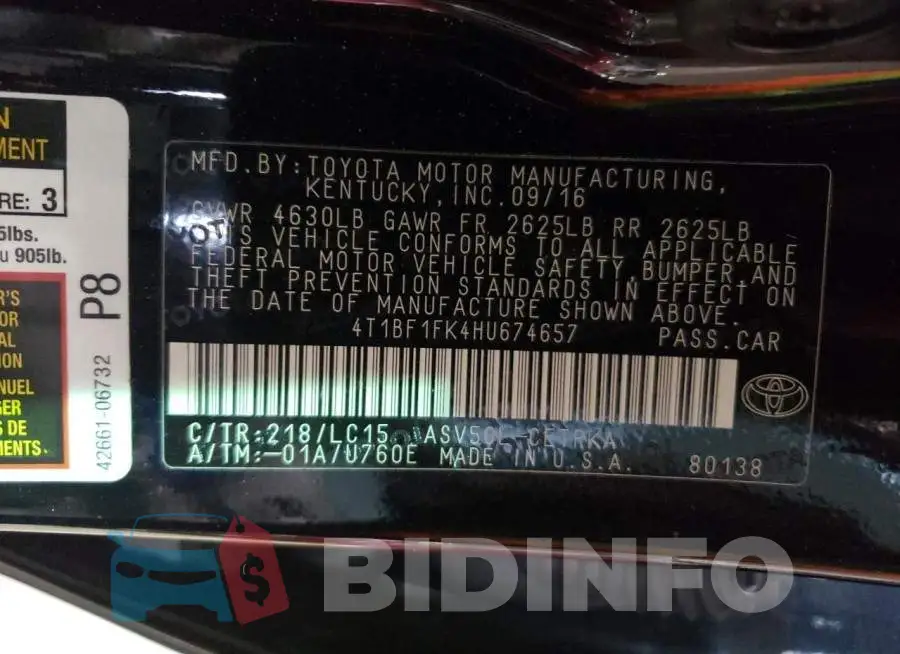 4T1BF1FK4HU674657 Photo# 13