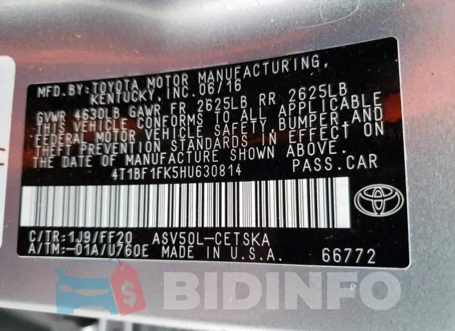 4T1BF1FK5HU630814 Photo# 12