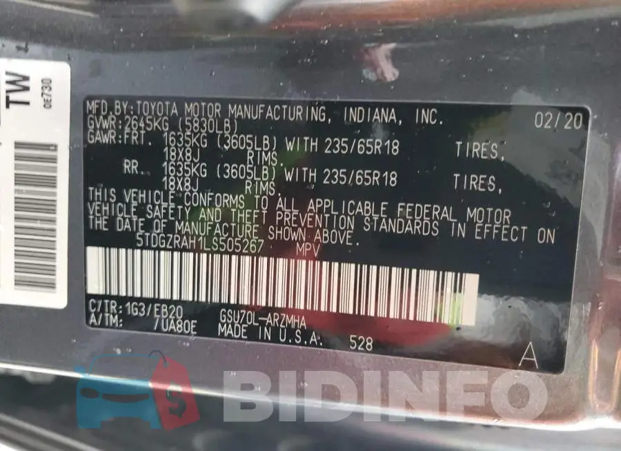 5TDGZRAH1LS505267 Photo# 14