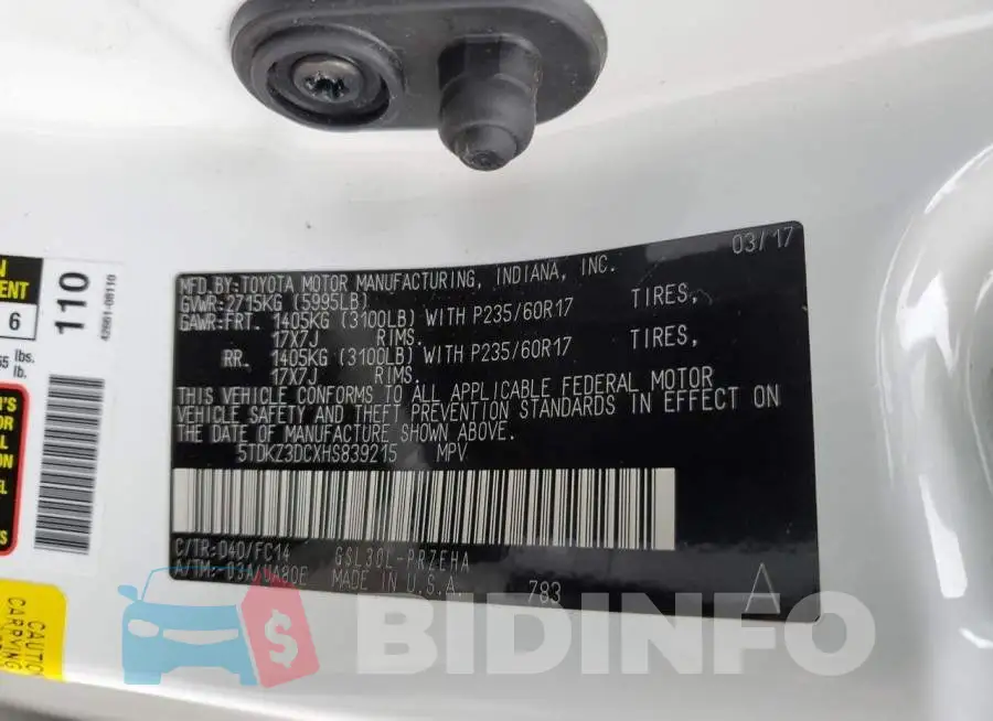 5TDKZ3DCXHS839215 Photo# 13