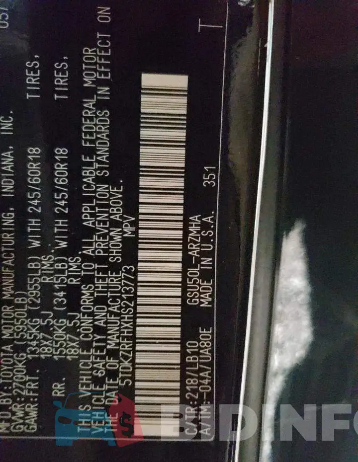 5TDKZRFHXHS213773 Photo# 14