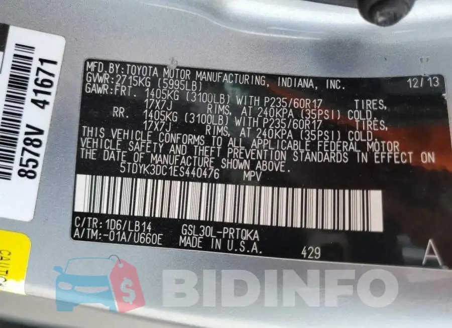 5TDYK3DC1ES440476 Photo# 14