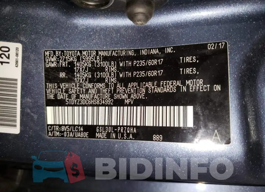 5TDYZ3DC6HS834992 Photo# 14