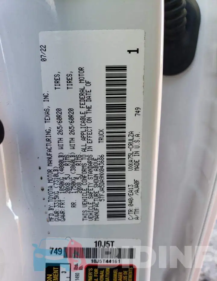 5TFJA5DA9NX043686 Photo# 12