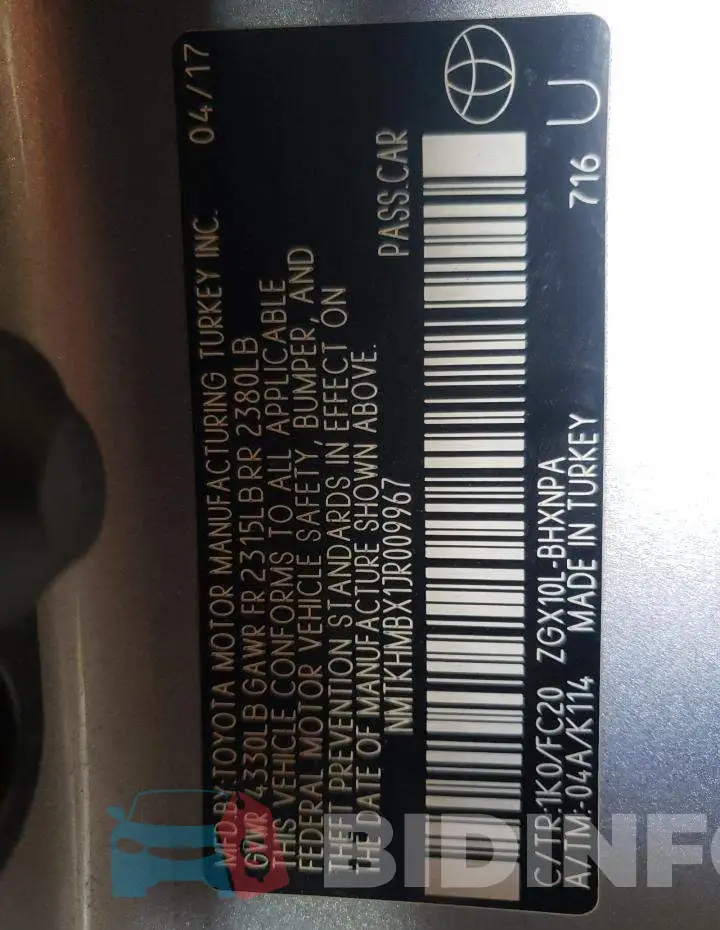 NMTKHMBX1JR009967 Photo# 13