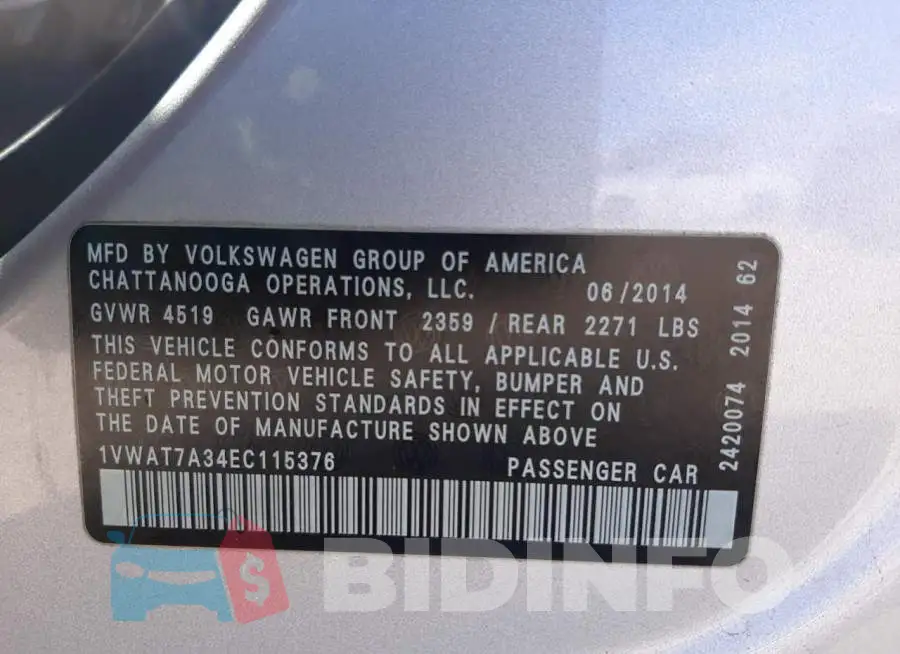 1VWAT7A34EC115376 Photo# 12