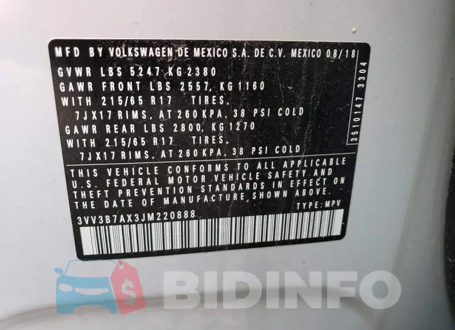 3VV3B7AX3JM220888 Photo# 14