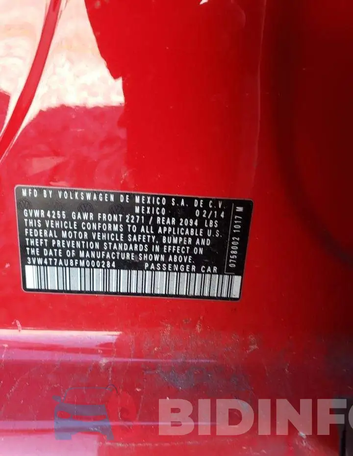 3VW4T7AU8FM000284 Photo# 13