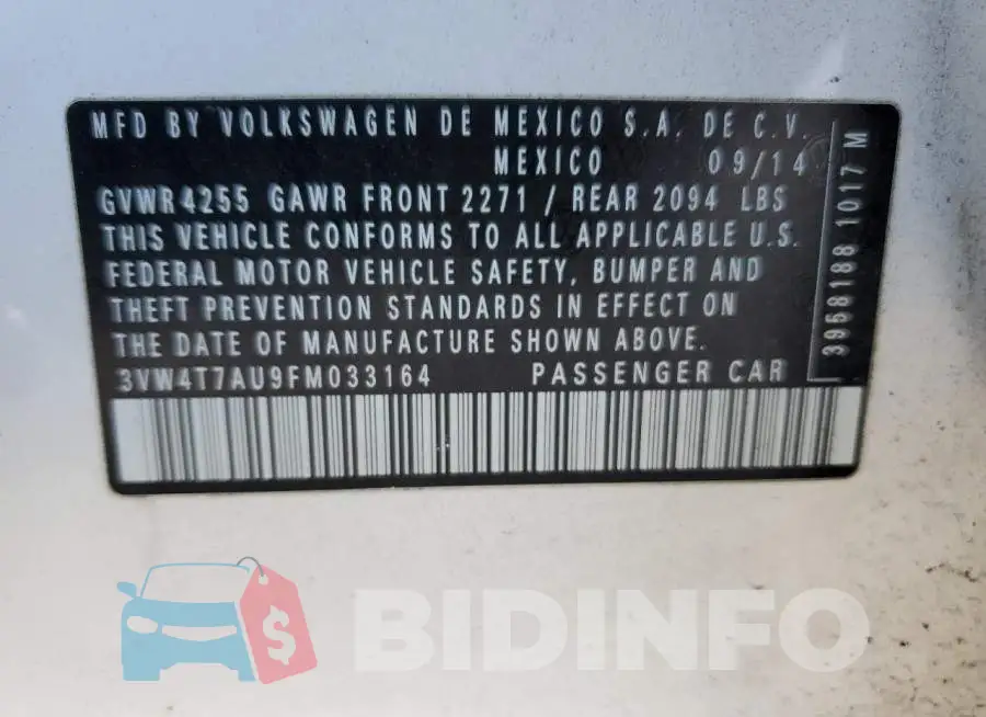 3VW4T7AU9FM033164 Photo# 12