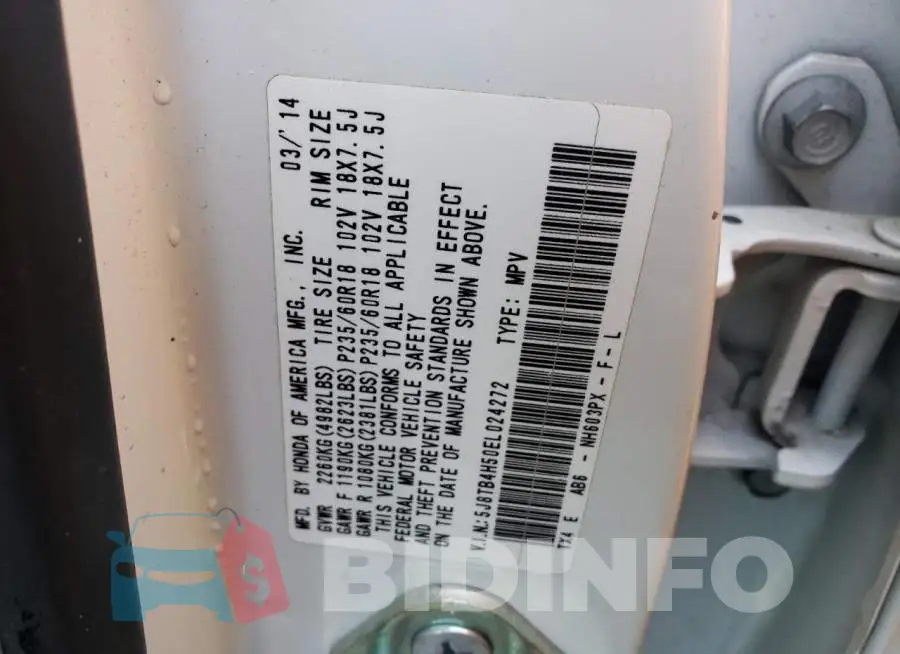 5J8TB4H50EL024272 Photo# 13