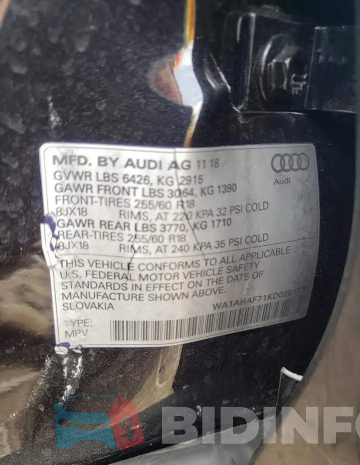 WA1AHAF71KD020173 Photo# 13