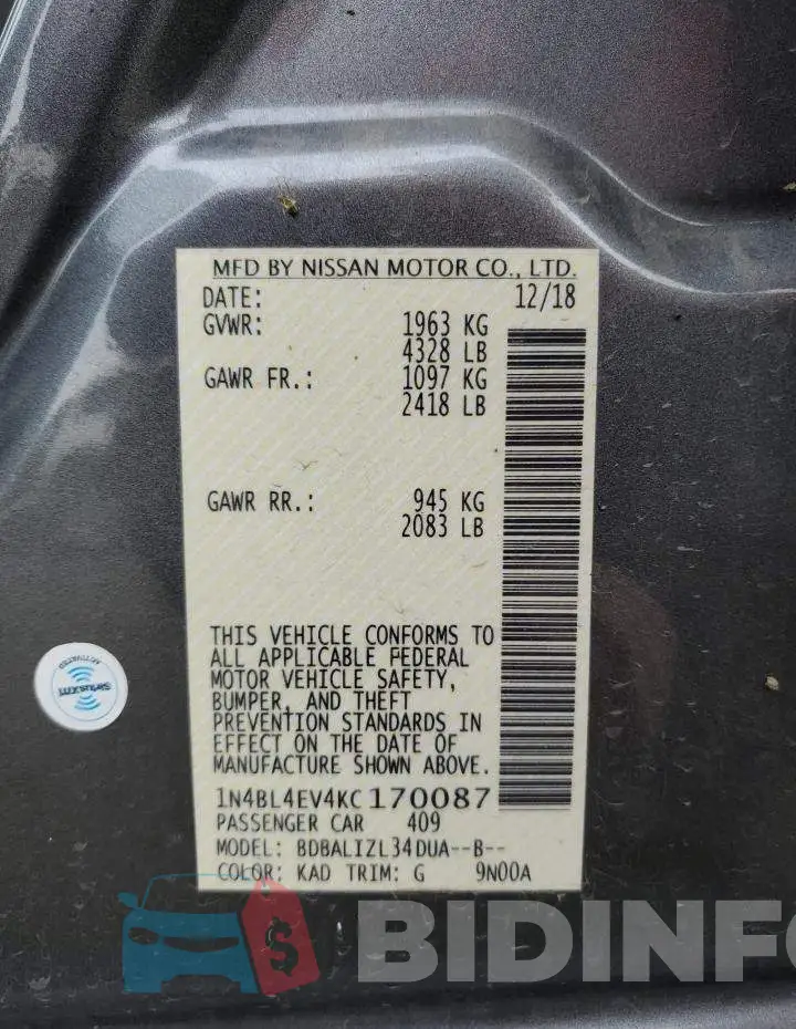 1N4BL4EV4KC170087 Photo# 12