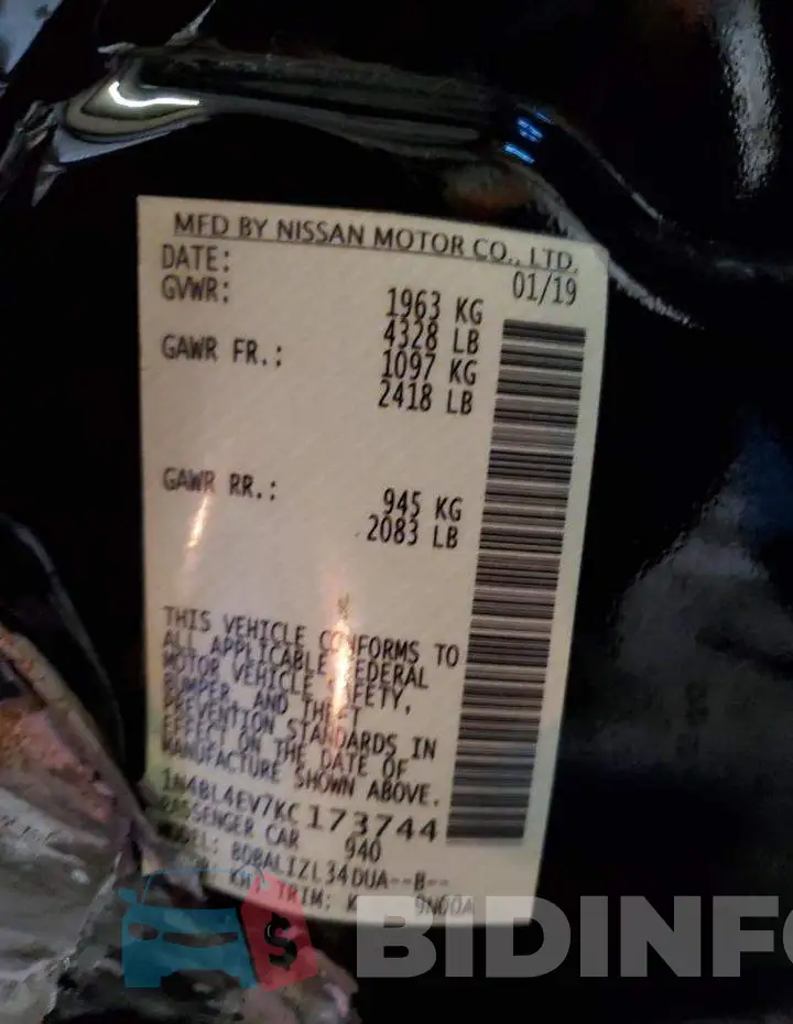 1N4BL4EV7KC173744 Photo# 13