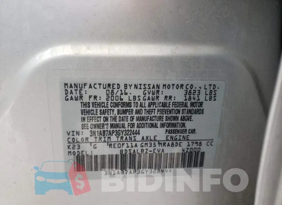 3N1AB7AP3GY322444 Photo# 13