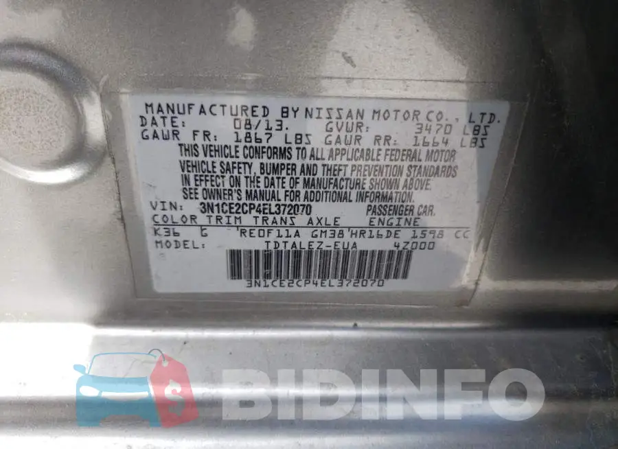 3N1CE2CP4EL372070 Photo# 12