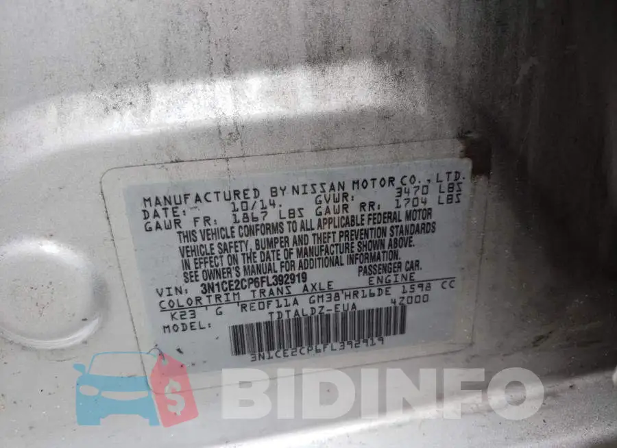 3N1CE2CP6FL392919 Photo# 13