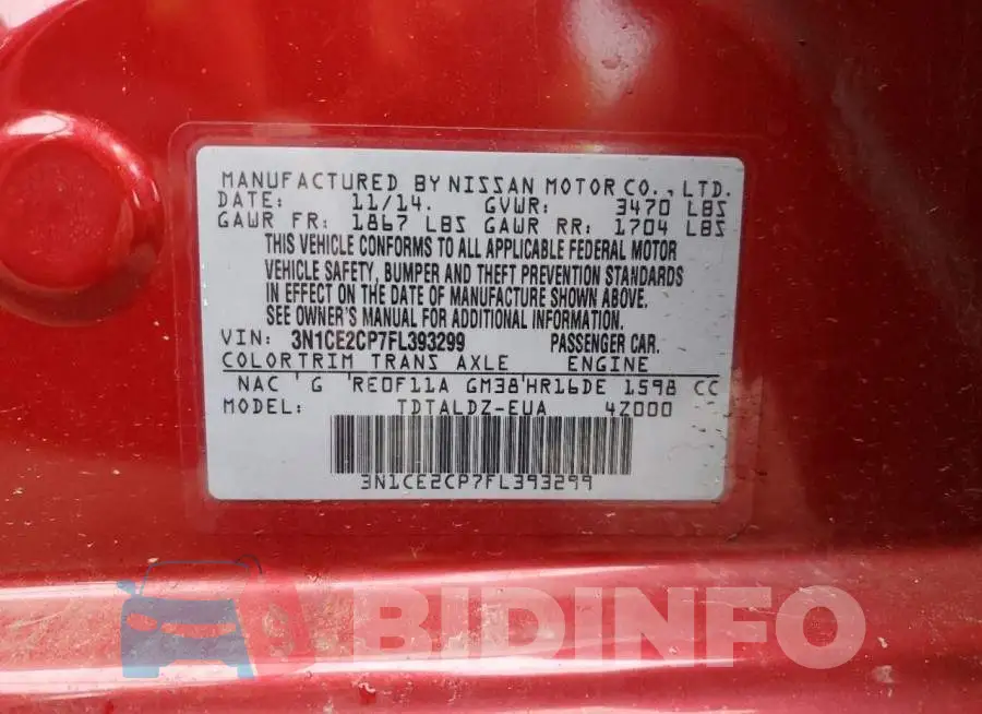 3N1CE2CP7FL393299 Photo# 12