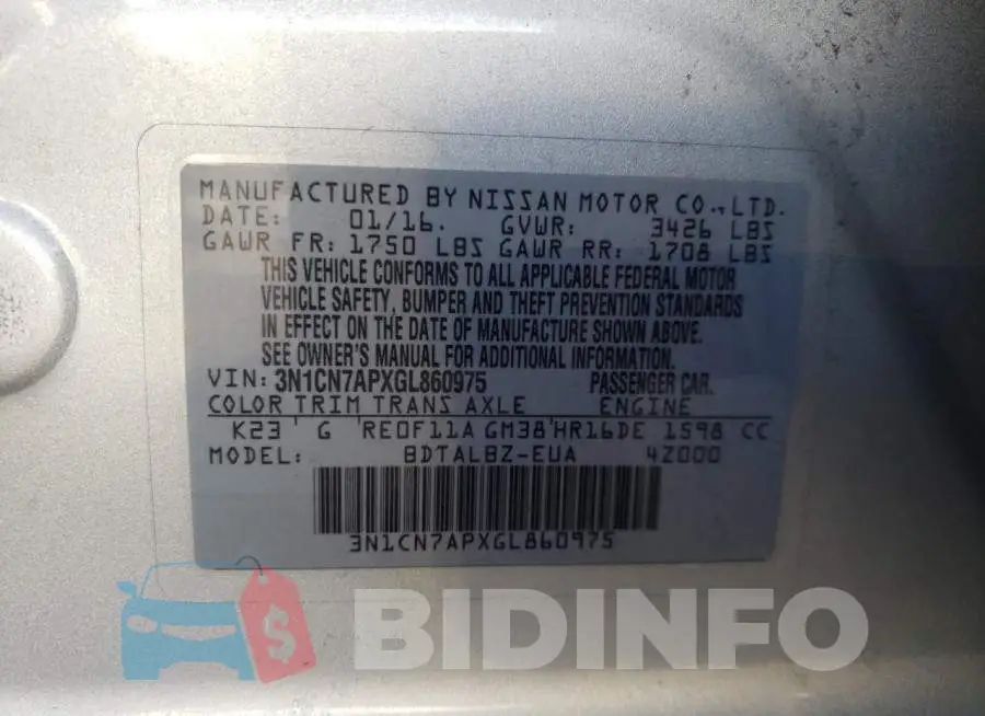 3N1CN7APXGL860975 Photo# 12
