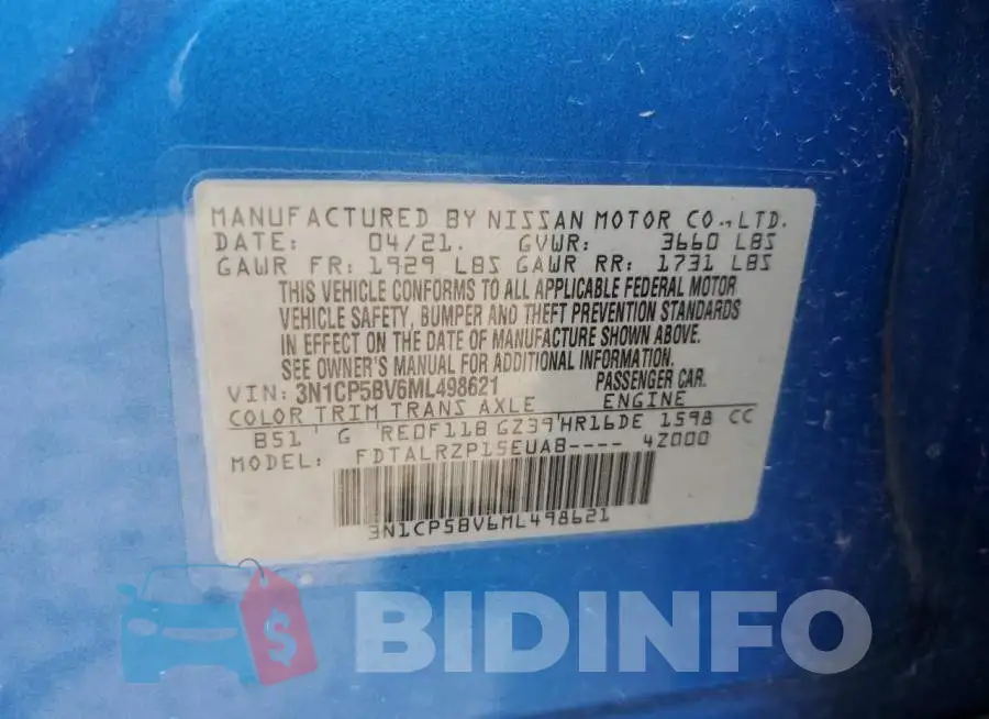 3N1CP5BV6ML498621 Photo# 14