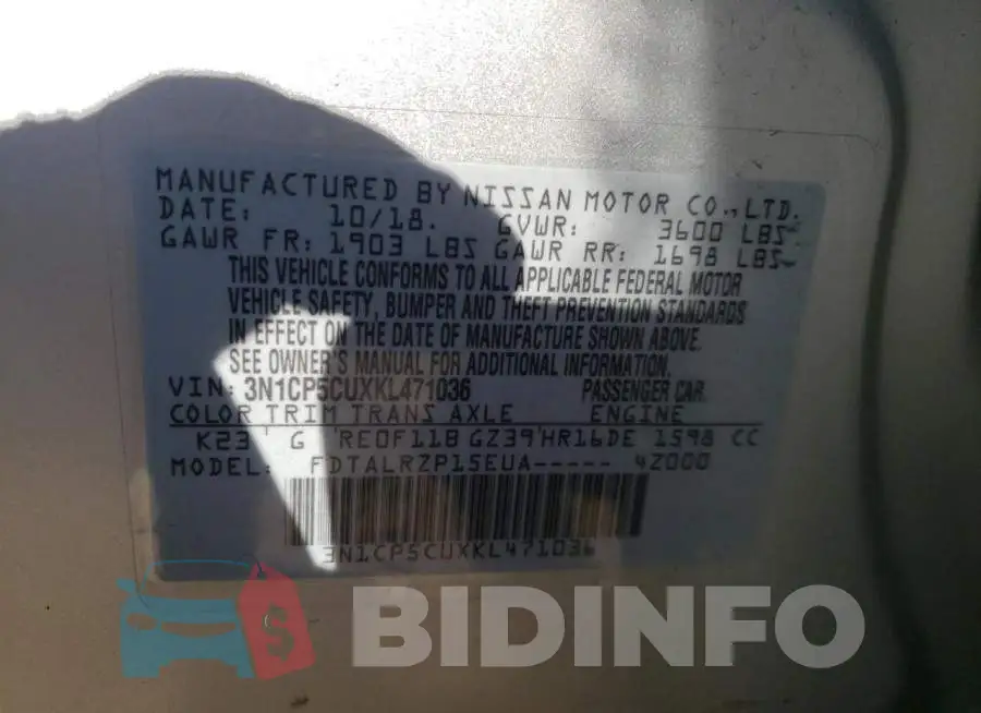 3N1CP5CUXKL471036 Photo# 13