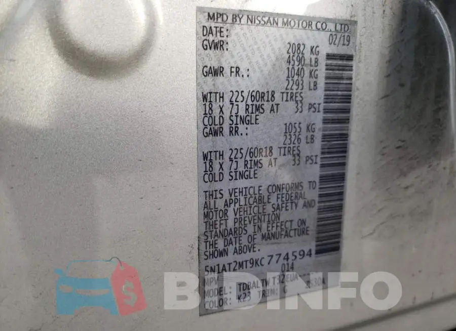 5N1AT2MT9KC774594 Photo# 12