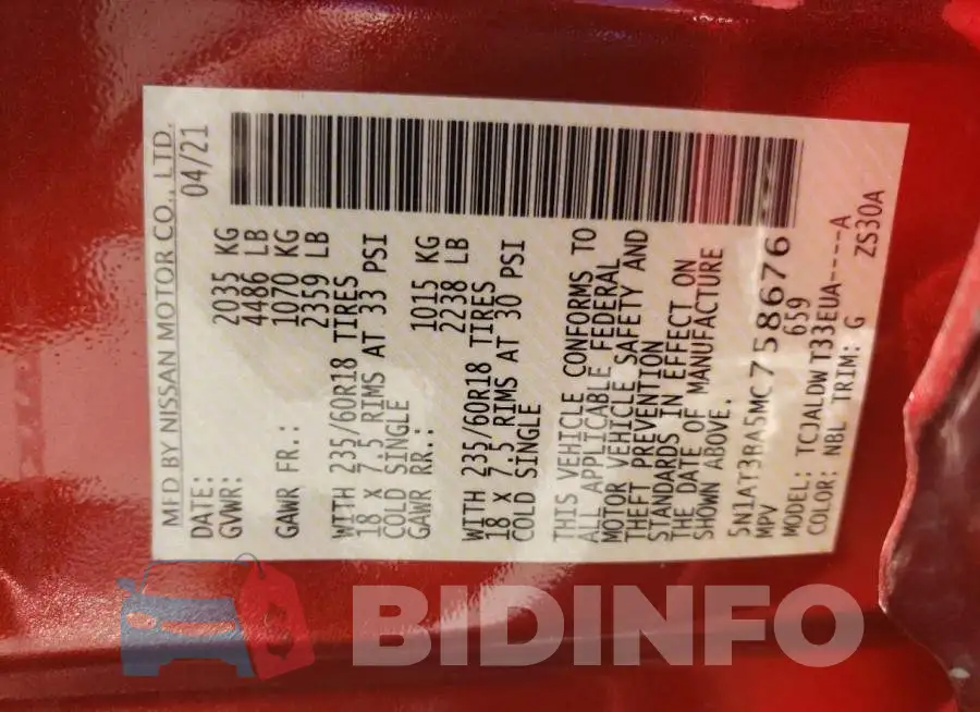 5N1AT3BA5MC758676 Photo# 13