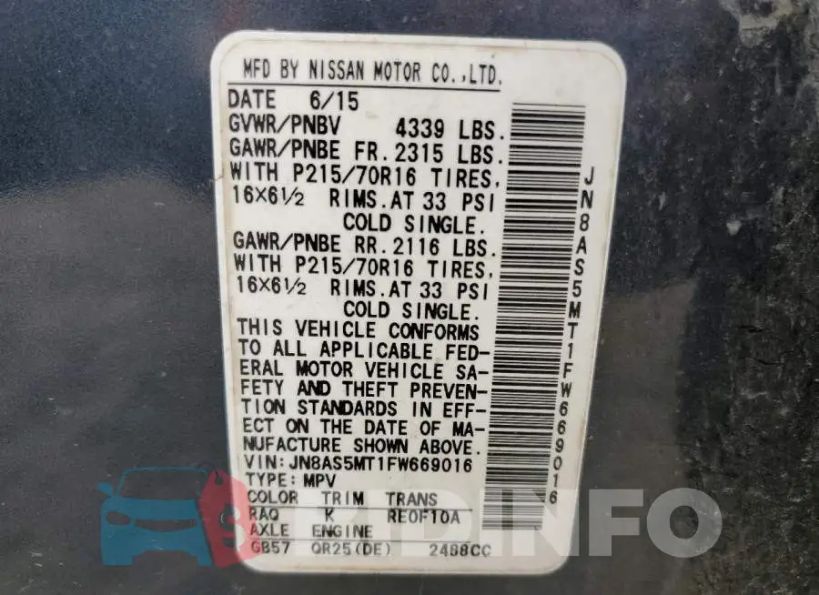JN8AS5MT1FW669016 Photo# 14