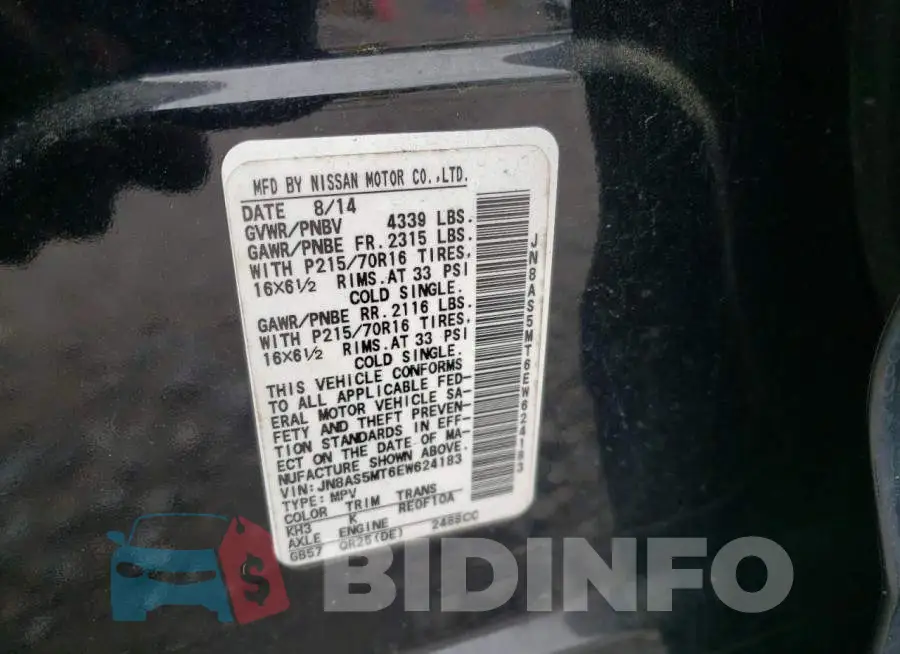 JN8AS5MT6EW624183 Photo# 13