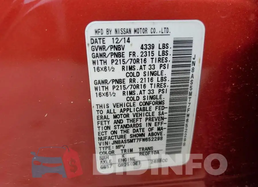 JN8AS5MT7FW652298 Photo# 13