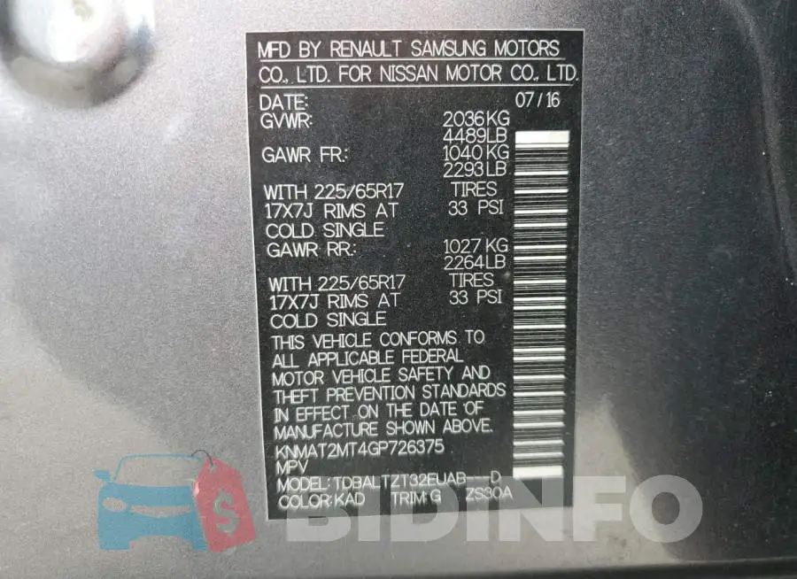 KNMAT2MT4GP726375 Photo# 14