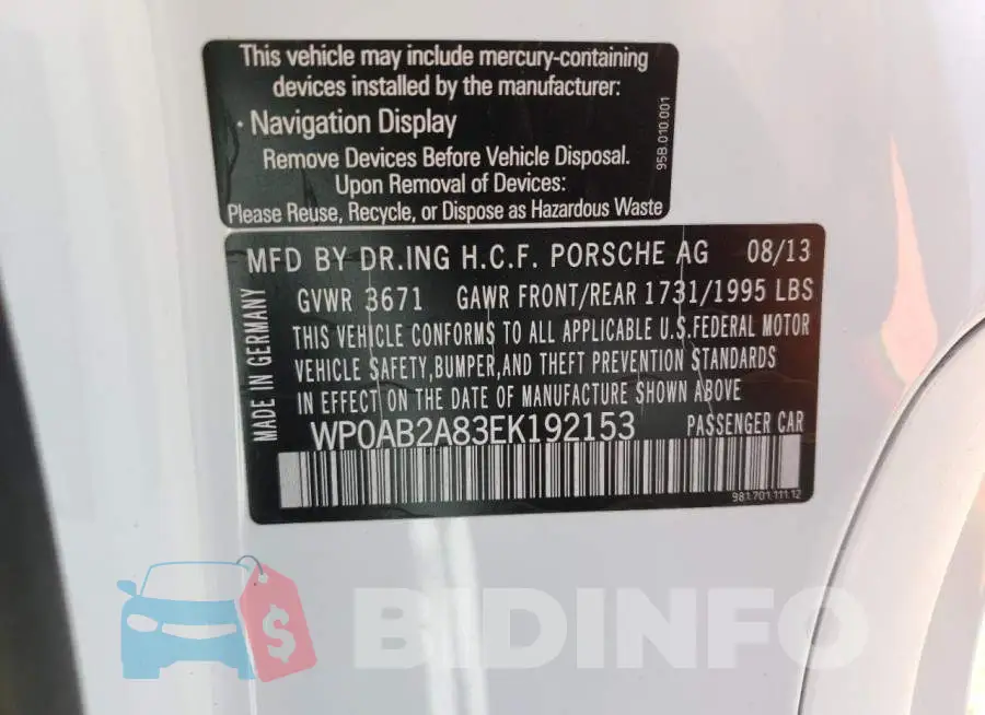 WP0AB2A83EK192153 Photo# 12